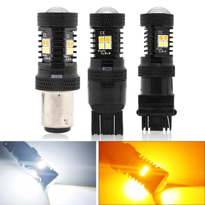 Luces de señal amarillas blancas de vuelta del freno de la montaña rusa 12V LED del color dual 1157 3157 7443 3030 16SMD