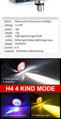 Tres globos oculares Motocicleta faros LED cercanos amarillo blanco lejano luz auxiliar