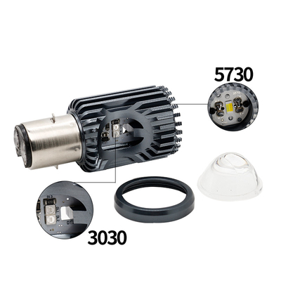 Mini luz de conducción DRL Motocicleta faro LED bombilla H4 H6 BA20D P15D Auto coche ojo de pez proyector lente de doble color