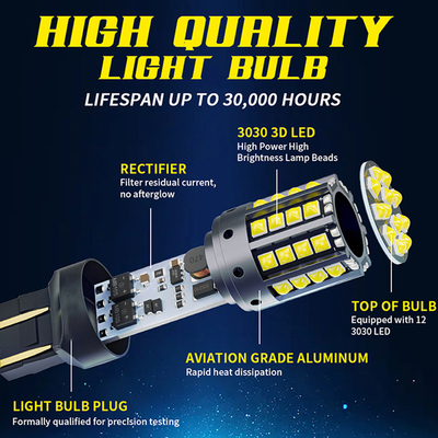 Luz de retroceso LED de aleación de aluminio blanco 1156 1157 T20 3030 44SMD 12V 24V