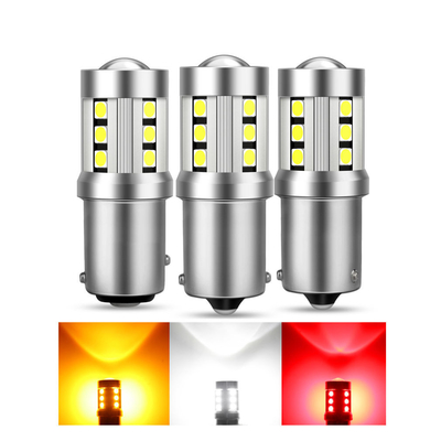 Luces de señalización de giro de automóviles LED blancas universales1156 1157 3030 15SMD bombilla LED blanca amarilla interior de la placa de licencia de Canbus LED