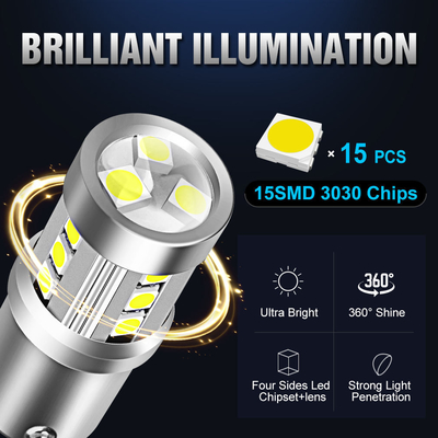 Luces de señalización de giro de automóviles LED blancas universales1156 1157 3030 15SMD bombilla LED blanca amarilla interior de la placa de licencia de Canbus LED