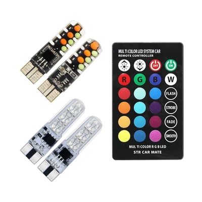 Brillo Nuevo tipo de automóvil interior bombilla LED T10 5050 6SMD color RGB con RGB con luces intermitentes de estroboscopo remoto