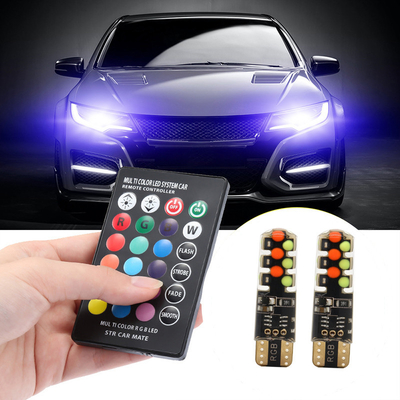 Brillo Nuevo tipo de automóvil interior bombilla LED T10 5050 6SMD color RGB con RGB con luces intermitentes de estroboscopo remoto