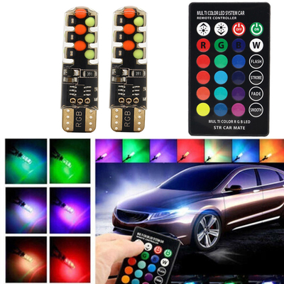 Brillo Nuevo tipo de automóvil interior bombilla LED T10 5050 6SMD color RGB con RGB con luces intermitentes de estroboscopo remoto