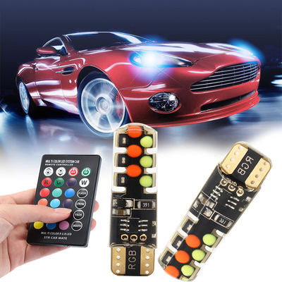 Brillo Nuevo tipo de automóvil interior bombilla LED T10 5050 6SMD color RGB con RGB con luces intermitentes de estroboscopo remoto