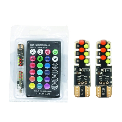 Brillo Nuevo tipo de automóvil interior bombilla LED T10 5050 6SMD color RGB con RGB con luces intermitentes de estroboscopo remoto