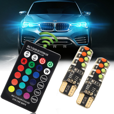Brillo Nuevo tipo de automóvil interior bombilla LED T10 5050 6SMD color RGB con RGB con luces intermitentes de estroboscopo remoto
