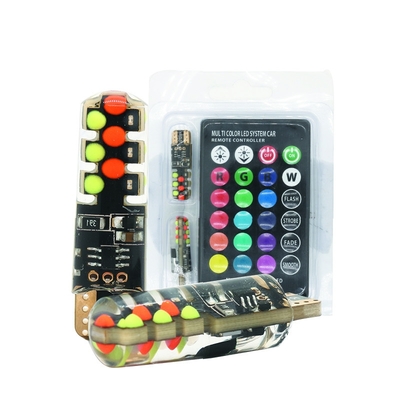 Brillo Nuevo tipo de automóvil interior bombilla LED T10 5050 6SMD color RGB con RGB con luces intermitentes de estroboscopo remoto