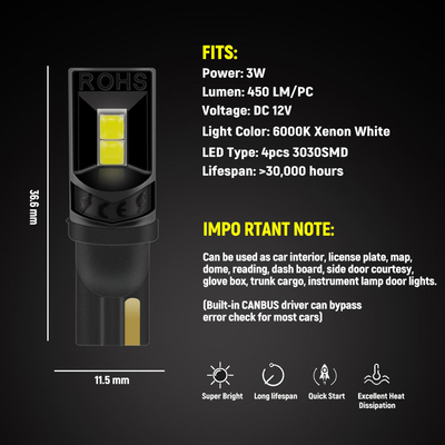 360 grados LED bombillas T10 194 168 147 W5W 3030 Car LED interior bombillas de error libre de la placa de licencia luz