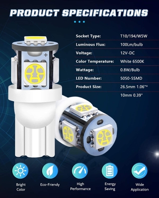 194 bombillas automotrices del LED 6500K acuñan T10 SMD 5050 saltan