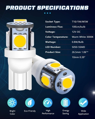 194 bombillas automotrices del LED 6500K acuñan T10 SMD 5050 saltan