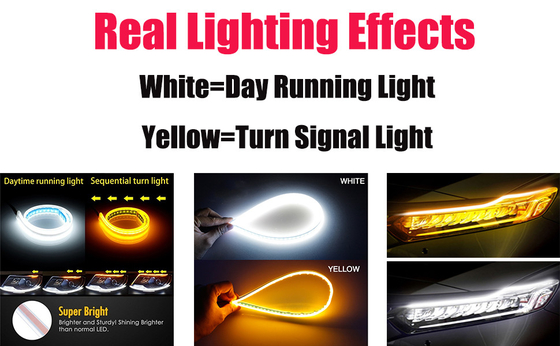 Luces corrientes diurnas de Drl del silicón de la barra que fluyen los 45CM 17,7” tiras de tubo de Amber Flexible LED del blanco