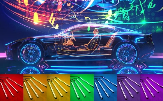 4 PC 48 luces interiores llevadas IP65 de la atmósfera del coche de la tira con el control portuario de USB APP
