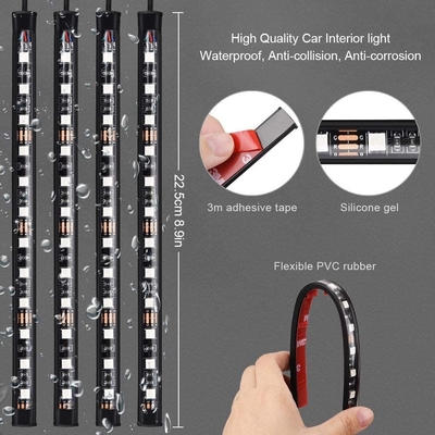 4 PC 48 luces interiores llevadas IP65 de la atmósfera del coche de la tira con el control portuario de USB APP