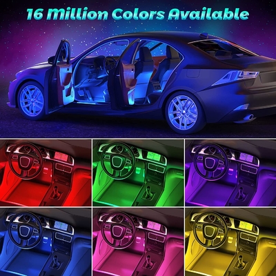 4 PC 48 luces interiores llevadas IP65 de la atmósfera del coche de la tira con el control portuario de USB APP