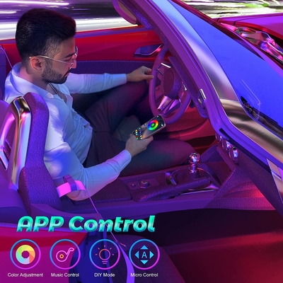 4 PC 48 luces interiores llevadas IP65 de la atmósfera del coche de la tira con el control portuario de USB APP