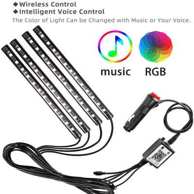 4 PC 48 luces interiores llevadas IP65 de la atmósfera del coche de la tira con el control portuario de USB APP